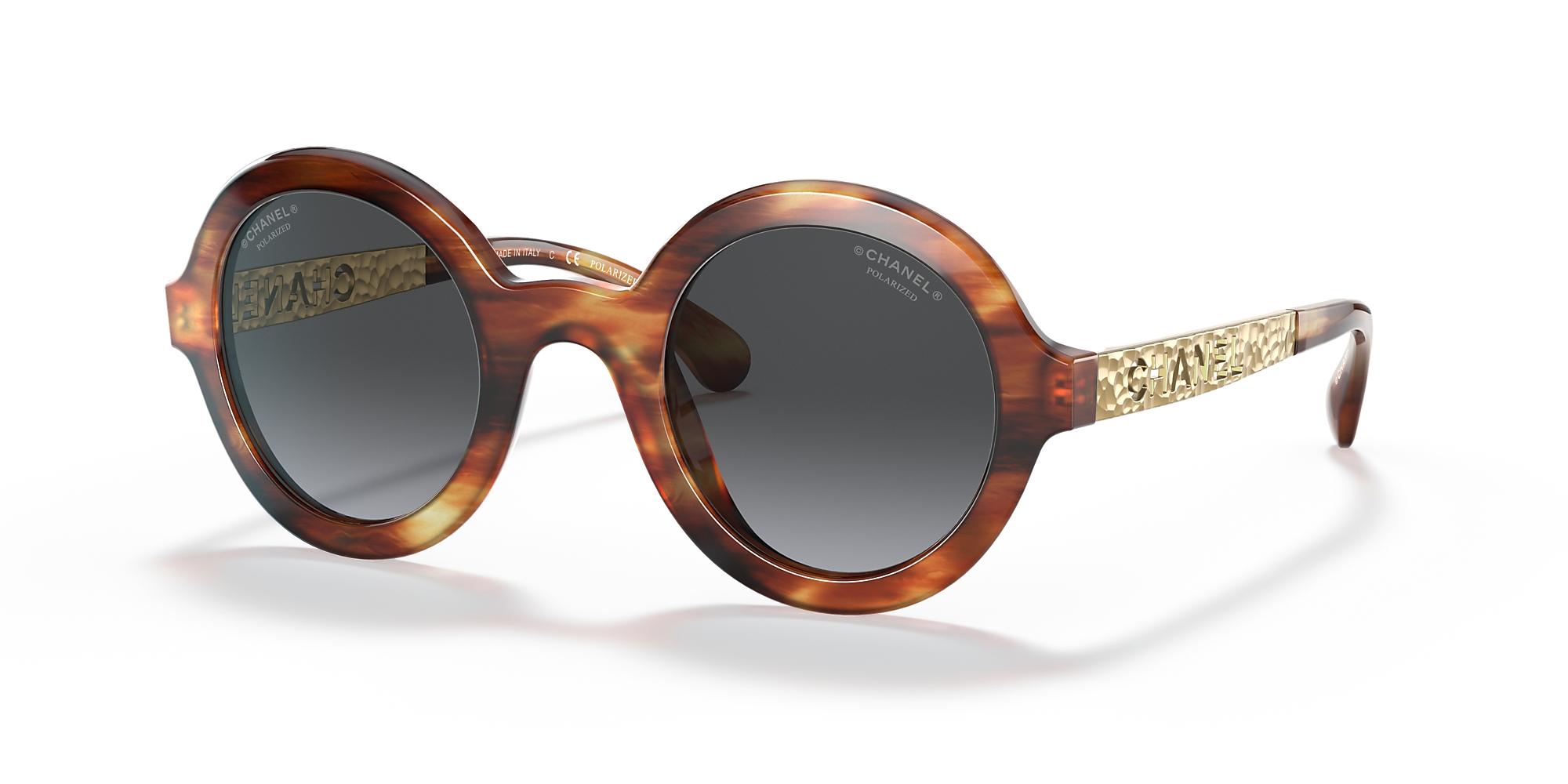 Chanel Round Sunglasses CH5441 46 Grey & Striped Brown Polarised ...