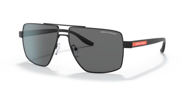 Óculos de sol Armani Exchange AX2037S, formato aviador, armação em metal preto, lente cinza