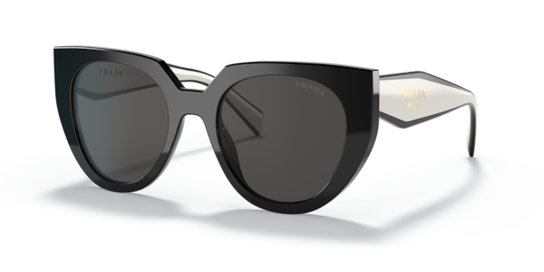 Óculos de sol Prada Logo PR14WS, formato cat-eye, armação em acetato preto, lente cinza ardósia