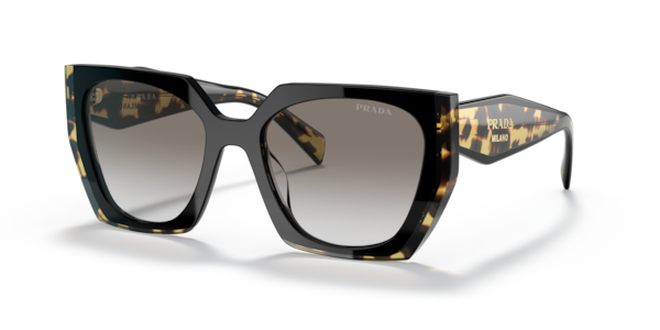 Óculos de sol Prada PR15WS, formato retangular, armação em acetato preto, lente cinza
