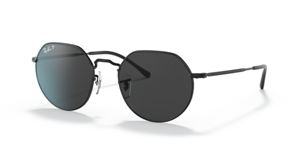 Óculos de sol Ray-Ban Jack RB3565, formato redondo, armação em metal preto, lente preta polarizada