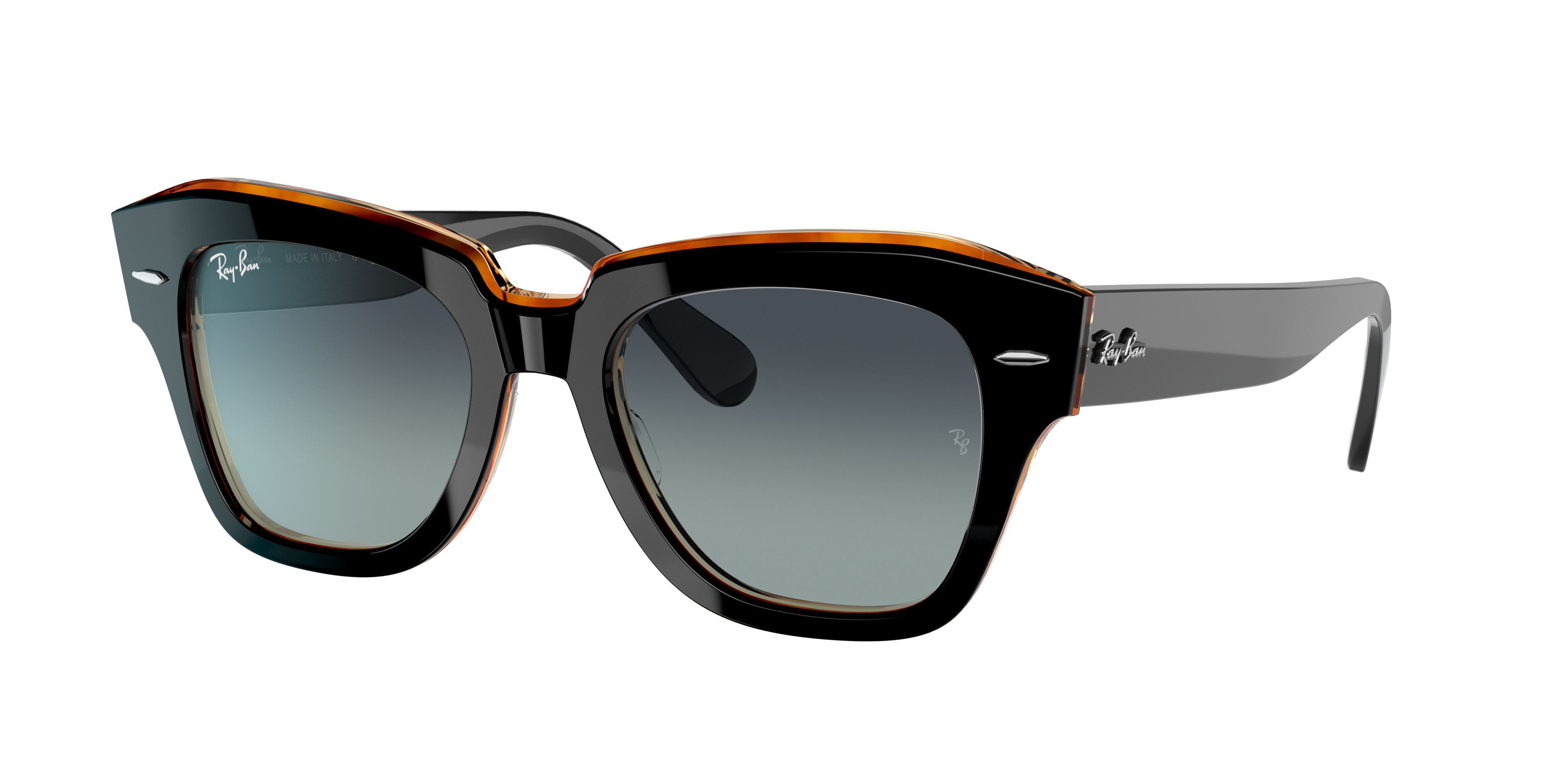 Ray-Ban Unisex RB2186 STATE STREET - Frame color: Schwarz, Lens color: Grey/Blue Gradient Azetat