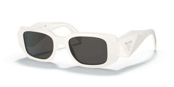 Óculos de sol Prada Symbole PR17WS, formato retangular, armação em acetato preto, lente cinza ardósia