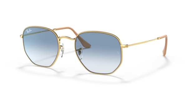 Óculos de sol Ray-Ban Hexagonal RB3548, formato hexagonal, armação em metal dourado, lente azul claro degradê