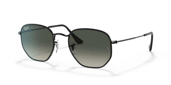 Óculos de sol Ray-Ban Hexagonal, formato hexagonal, armação em metal preto, lente cinza degradê