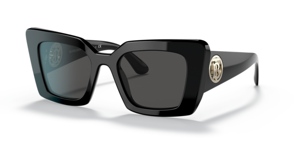 Óculos de sol Burberry Daisy BE4344, formato retangular, armação em acetato preto, lente cinza