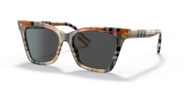 Óculos de sol Burberry Elsa BE4346, formato retangular, armação em acetato marrom, lente cinza