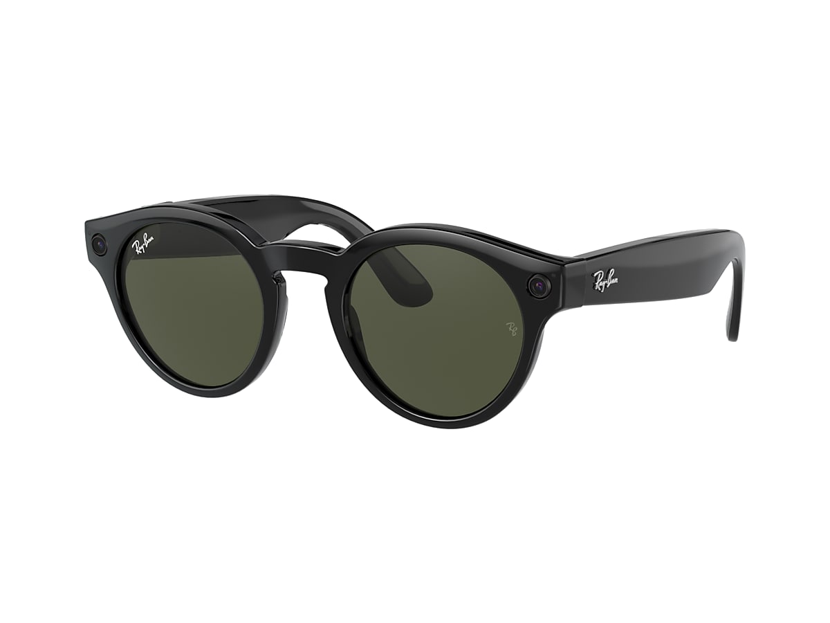 Ray-Ban RW4003 Ray-Ban Stories | Round 48 Green & Shiny Black Sunglasses |  Sunglass Hut USA