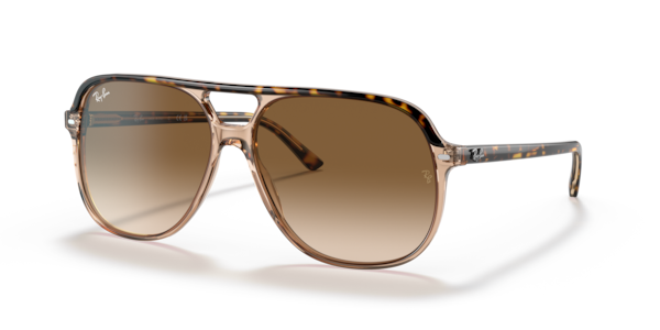 Óculos de sol Ray-Ban Bill RB2198, formato quadrado, armação em acetato havana sobre marrom transparente, lente marrom-claro degradê