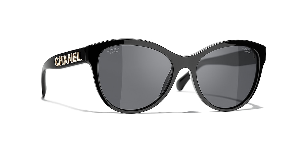 Chanel Black Sunglasses Polarized Grey Lens Beads Gold HW 5376B-A c501-S8