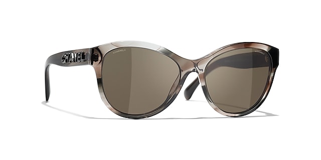 CHANEL CH5458 Women's Polarised Oval Sunglasses, Black/Grey, £403.00