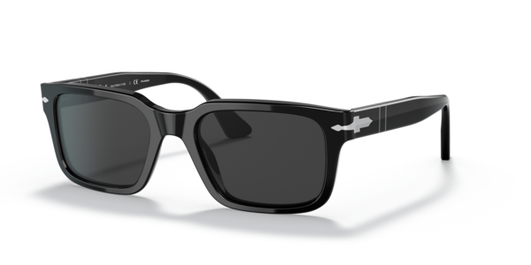 Óculos de sol Persol PO3272S, formato retangular, armação em acetato preto, lente cinza escuro polarizada