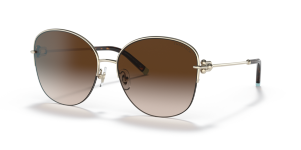 Óculos de sol Tiffany & Co. TF3082, formato retangular, armação em metal dourado, lente marrom