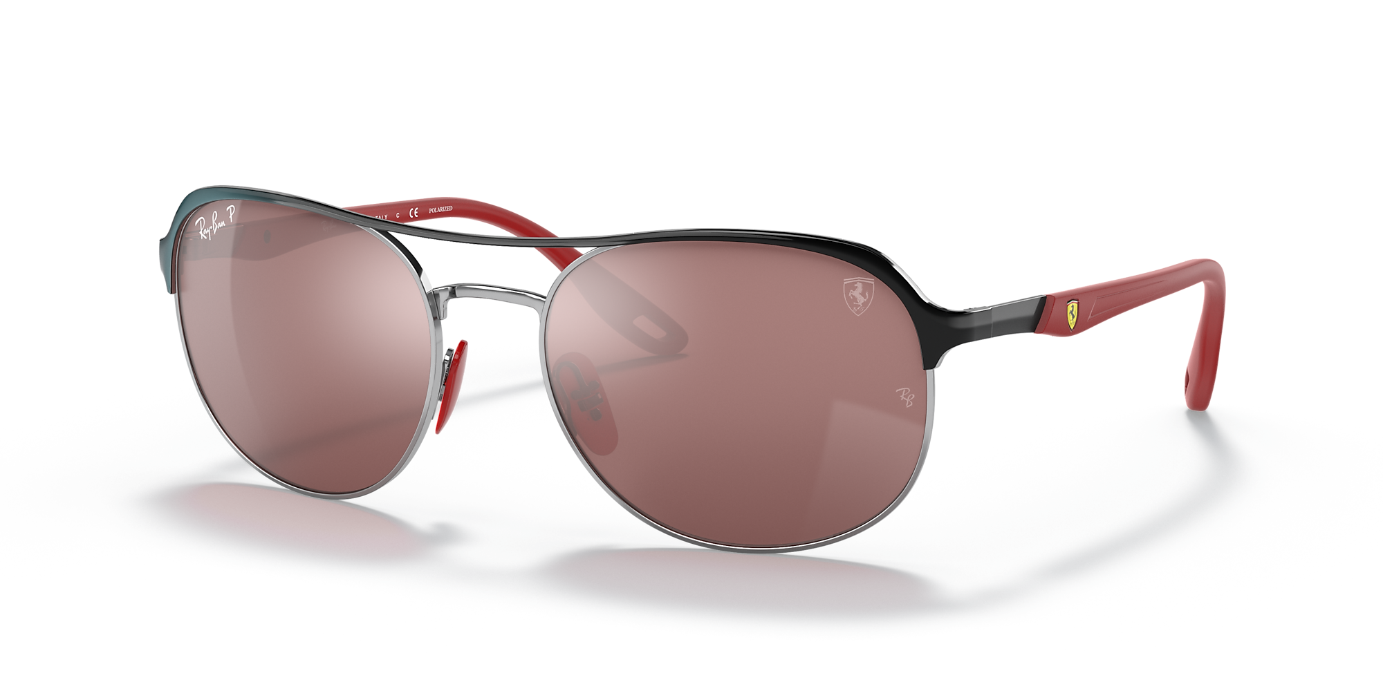 Ray Ban Rb3685m Scuderia Ferrari Collection 58 Violet And Black On Silver Polarised Sunglasses