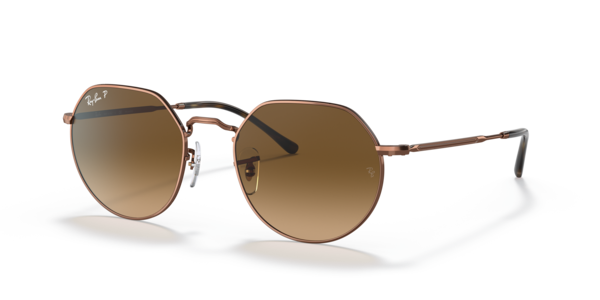 Óculos de sol Ray-Ban Jack, formato redondo, armação em metal cobre, lente marrom