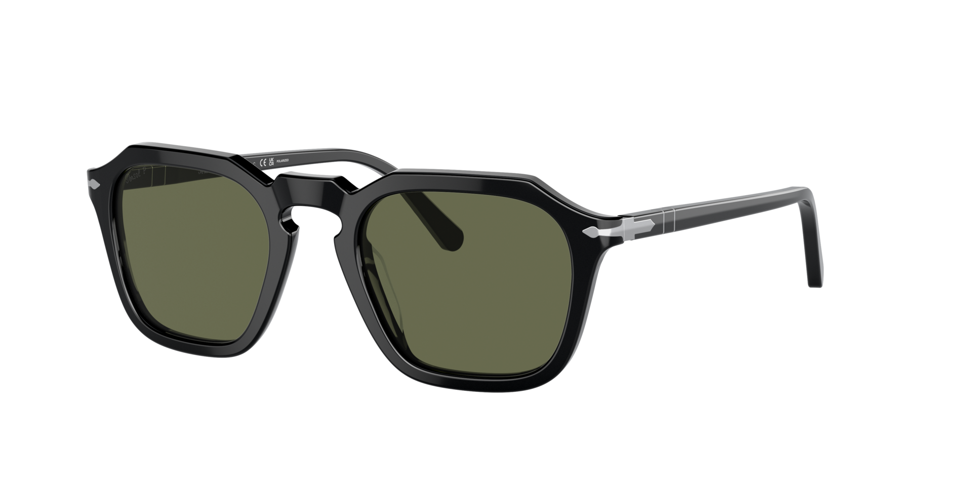 Persol Unisex Sunglass PO3292S - Frame color: Black, Lens color: Polarized Green