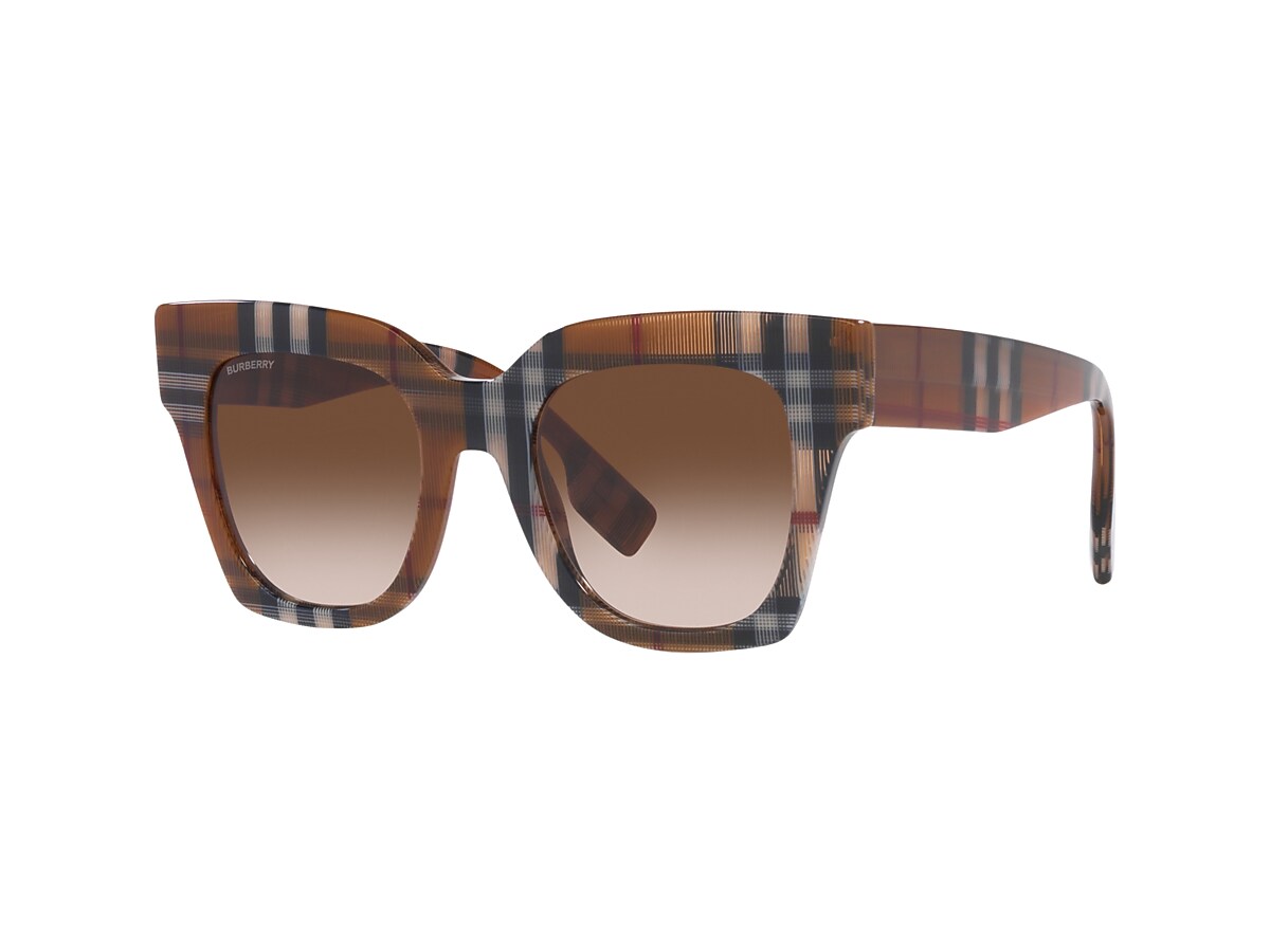 BURBERRY BE4364 Kitty Brown Check - Woman Luxury Sunglasses, Brown Gradient  Lens