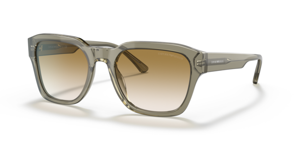 Óculos de sol Emporio Armani EA4175, formato quadrado, armação em acetato verde transparente, lente marrom degradê