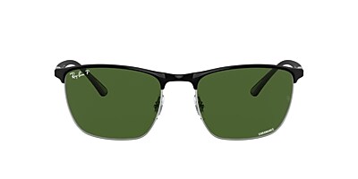 Ray-Ban RB3686 Chromance 57 Dark Green & Black On Silver Polarized