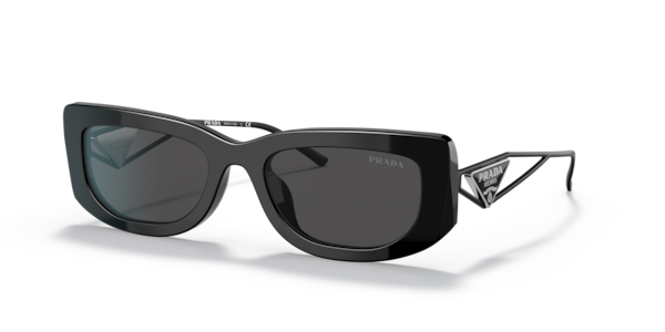Óculos de sol Prada Logo Triangular PR14YS, formato retangular, armação em acetato preto, lente cinza ardósia
