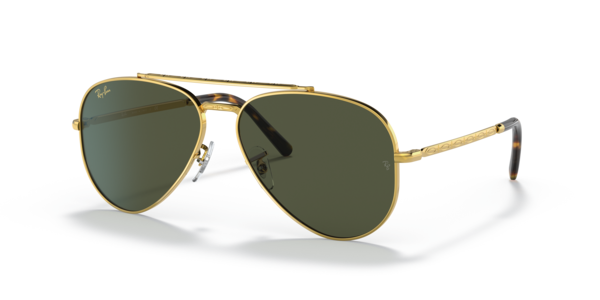 Óculos de sol Ray-Ban New Aviator, formato aviador, armação em metal dourado, lente verde