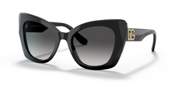 Óculos de sol Dolce & Gabbana DG4405, formato cat-eye, armação em acetato preto, lente cinza