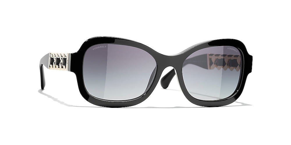 Chanel Black Logo Rectangle Gradient Sunglasses Chanel