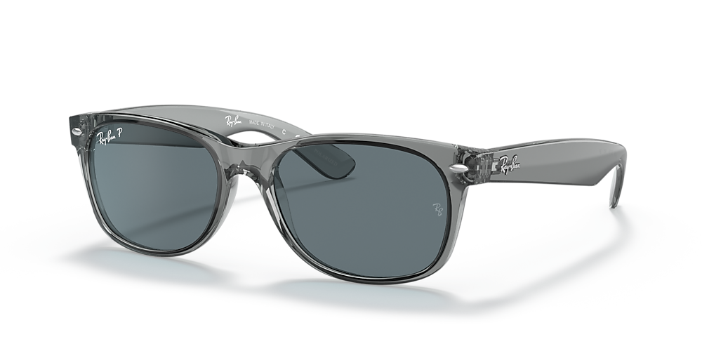 Ray-Ban RB2132 New Wayfarer Classic 55 Dark Blue Polarized & Transparent  Grey Polarized Sunglasses | Sunglass Hut USA