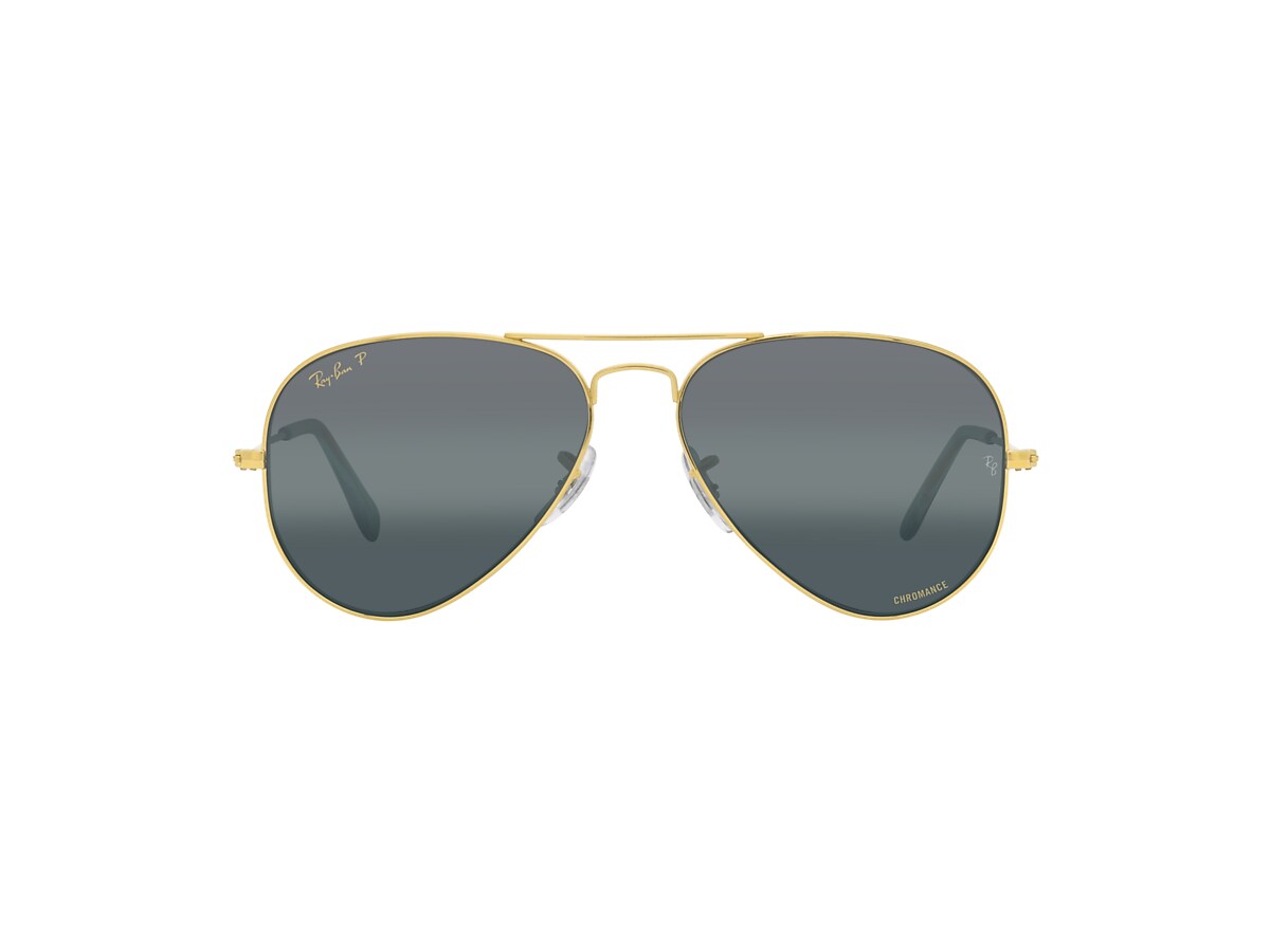 Ray-Ban RB3025 Aviator Chromance 58 Silver/Blue & Gold Polarized Sunglasses  | Sunglass Hut USA