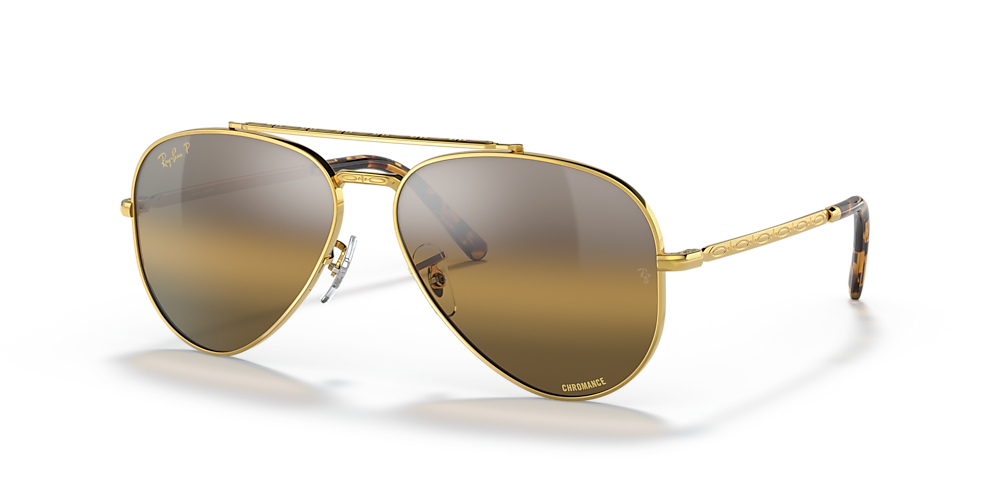 Ray-Ban RB3625 New Aviator 55 Silver/Brown & Gold Polarized Sunglasses |  Sunglass Hut USA