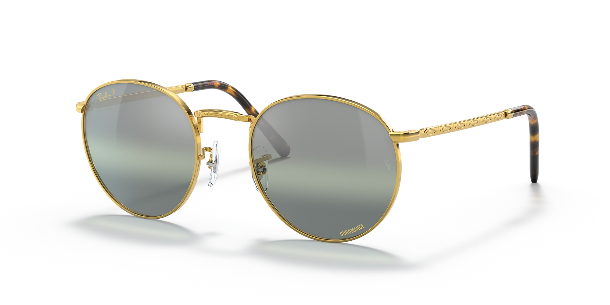 Ray-Ban RB3637 New Round 50 Silver/Green & Gold Polarized Sunglasses ...