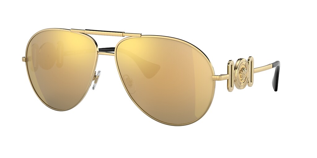 Versace VE2249 65 Brown Mirror Gold & Gold Sunglasses | Sunglass Hut USA