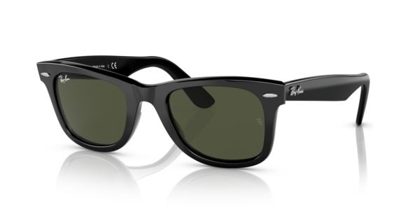 Óculos de sol Ray-Ban Original Wayfarer Bio-based RB2140, formato quadrado, armação em acetato biobased preto, lente verde