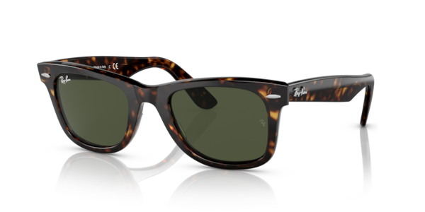 Óculos de sol Ray-Ban Original Wayfarer Bio-based RB2140, formato quadrado, armação em acetato biobased tartaruga, lente verde