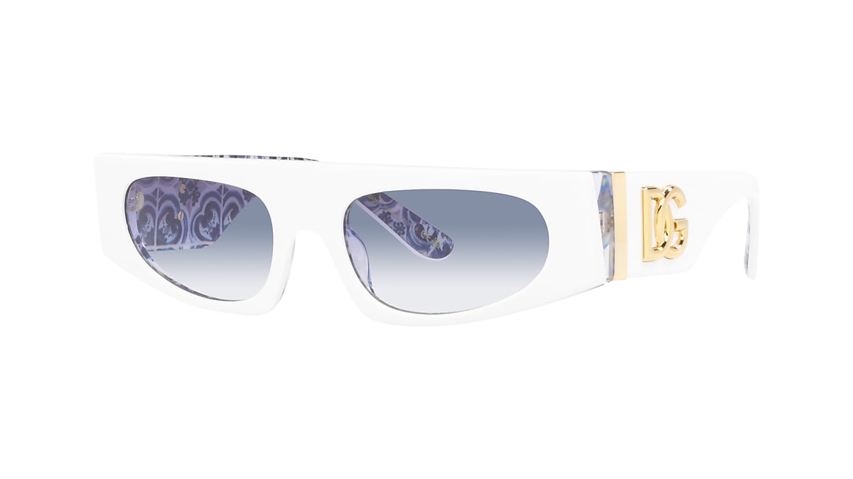 DOLCE&GABBANA DG4411 White On Blue Maiolica - Women Luxury Sunglasses,  Gradient Light Blue Lens