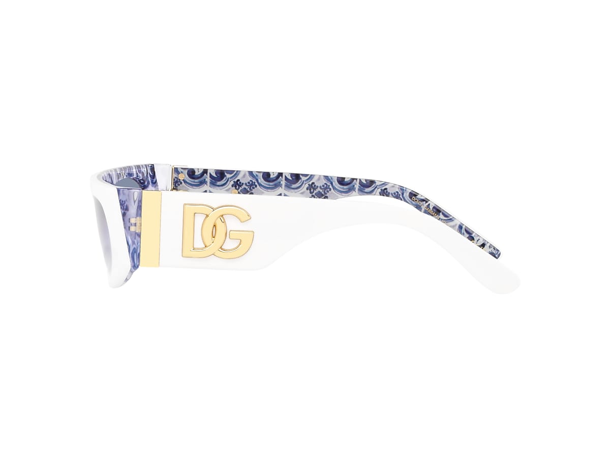 DOLCE&GABBANA DG4411 White On Blue Maiolica - Women Luxury Sunglasses,  Gradient Light Blue Lens