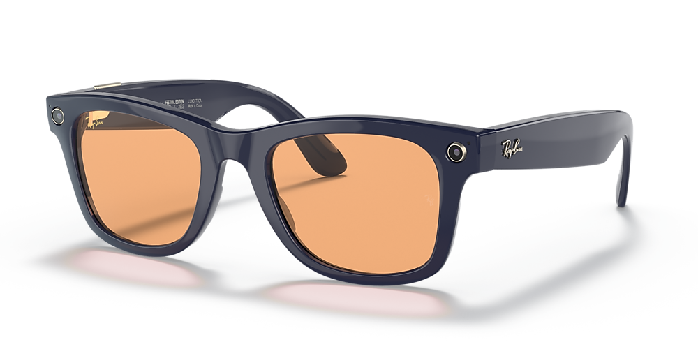 RW4002 Ray-Ban Stories Wayfarer 53 Dark Orange & Shiny Blue Sunglasses | Sunglass