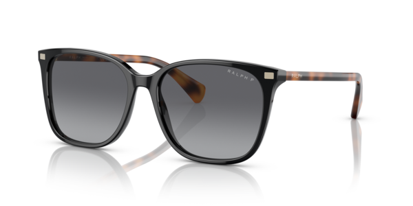 Óculos de sol Ralph RA5293, formato quadrado, armação em acetato preto, lente marrom degradê polarizada