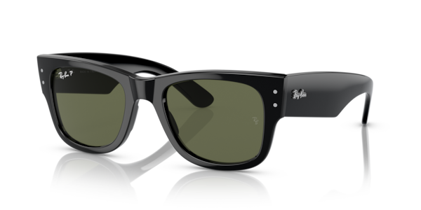 Óculos de sol Ray-Ban Mega Wayfarer RB0840S, formato quadrado, armação em acetato preto, lente verde polarizada