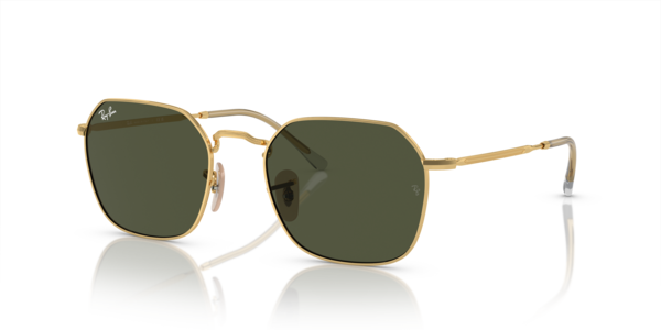 Óculos de sol Ray-Ban Jim, formato hexagonal, armação em metal dourado, lente verde