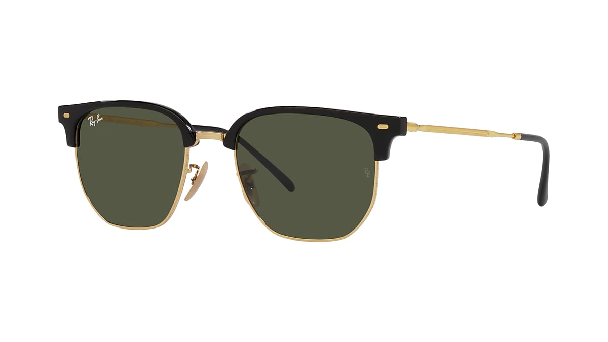 RAY BAN RB4416 New Clubmaster Black On Gold Unisex Sunglasses Green Lens