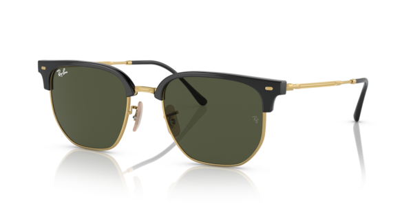 Óculos de sol Ray-Ban New Clubmaster RB4416, formato quadrado, armação em acetato preto e dourado, lente verde g-15