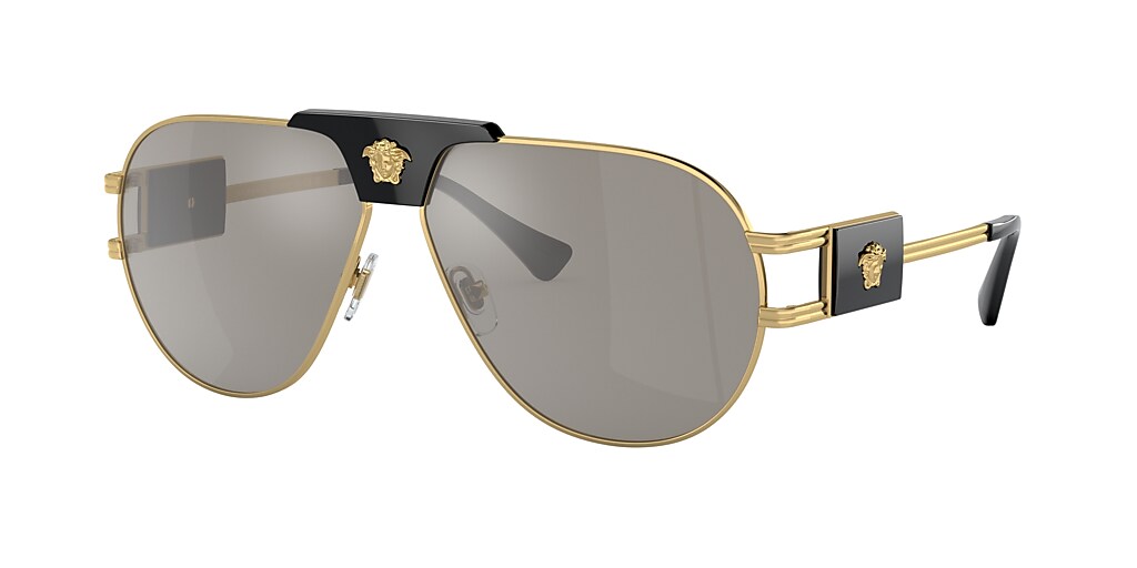 Versace VE2252 63 Light Grey Mirror Silver & Gold Sunglasses | Sunglass ...