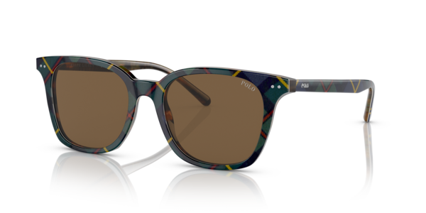 Óculos de sol Polo Ralph Lauren PH4187, formato quadrado, armação em acetato padrão tartan multicolor, lente marrom