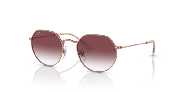 Óculos de sol Ray-Ban Junior Jack Kids RJ9565S, formato oval, armação em metal rose gold polido, lente degradê violeta escuro