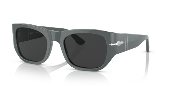 Óculos de sol Persol PO3308S, formato quadrado, armação em acetato cinza, lente preta polarizada