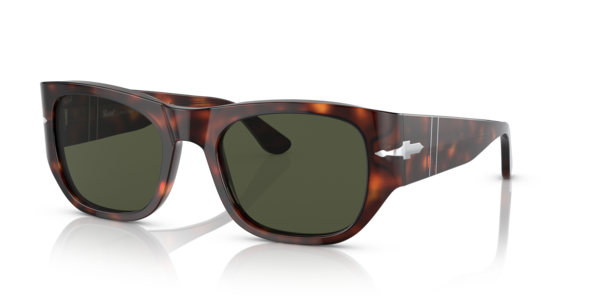 Óculos de sol Persol PO3308S, formato quadrado, armação em acetato havana, lente verde cristal