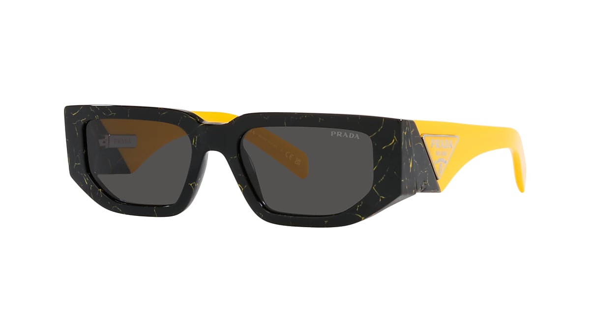 PRADA PR 09ZS Black Yellow Marble - Men Luxury Sunglasses, Dark Grey Lens