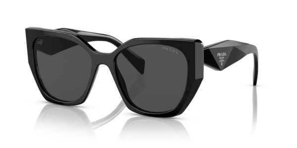 Óculos de sol Prada PR19ZS, formato cat-eye, armação em acetato preto, lente cinza escura