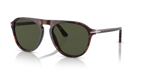 Óculos de sol Persol PO3302S, formato piloto, armação em acetato havana, lente verde cristal